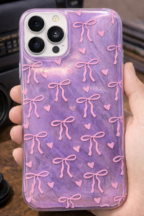İphone 15 Pro İle Uyumlu Hologramlı Kurdele Desenli Sert Şık Telefon Kılıfı Pembe İdb-264