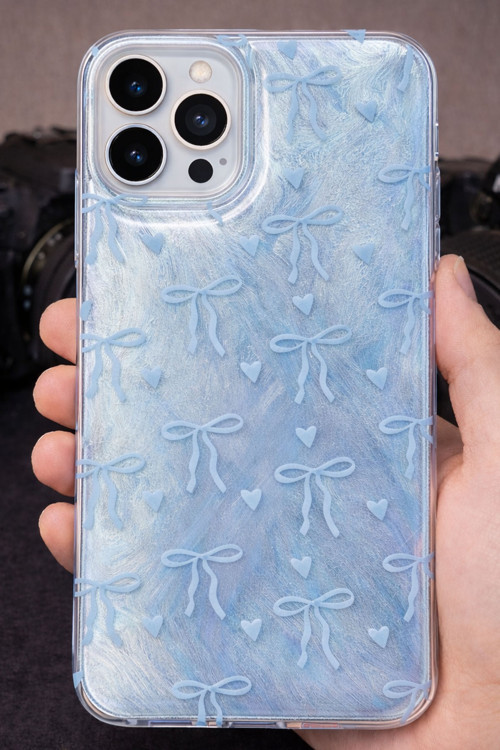 İphone 15 Pro Max İle Uyumlu Hologramlı Kurdele Desenli Sert Şık Telefon Kılıfı Mavi İdb-264