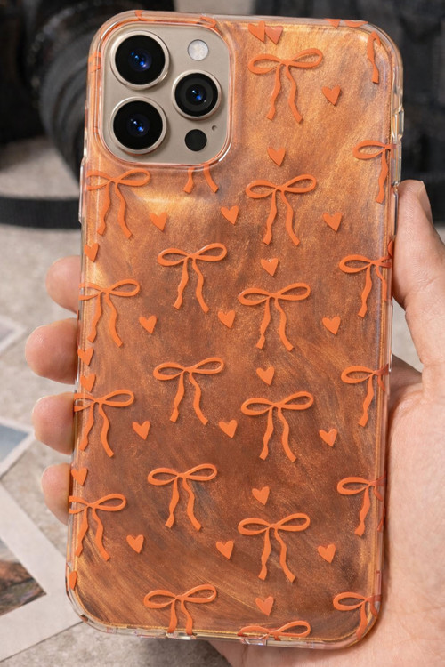 İphone 15 Pro Max İle Uyumlu Hologramlı Kurdele Desenli Sert Şık Telefon Kılıfı Turuncu İdb-264