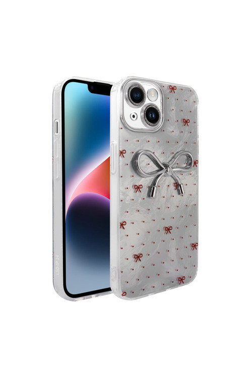 İphone 13 / 14 İle Uyumlu Figürlü Ponti Silikon Telefon Kılıfı Gümüş Kurdele