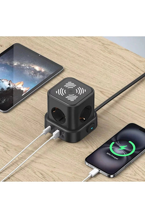 Akım Korumalı 4lü Priz Gece Lambalı 2xUSB 2xType-C Çıkış Yüksek Gerilim Koruma Çoklu Priz Çoğaltıcı