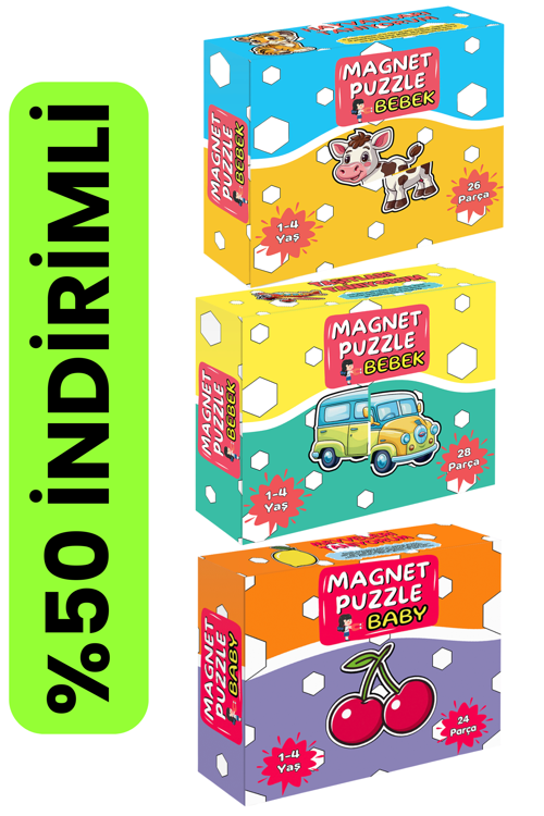 3'lü Magnet Puzzle Seti (Hayvanlar + Meyveler + Taşıtlar) | Mıknatıslı Yapboz seti