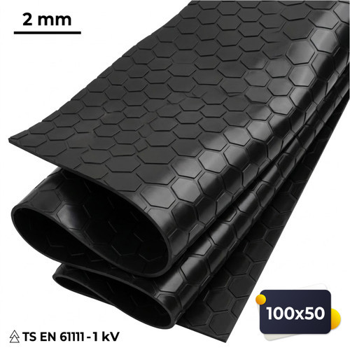50x100 cm İzole Halı 2 mm 1 kV Elektrik Yalıtkan Paspas İş Güvenliği Pano Önü Halısı 50100