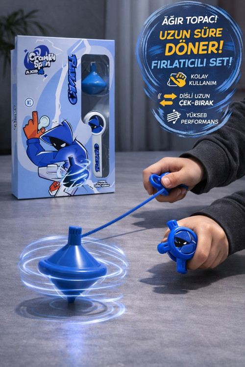 Cranky Spin Axis 4 PLUNKO Topaç Seti (Topaç+Fırlatıcı+Dişli Uzun Çubuk) Uzun Döner