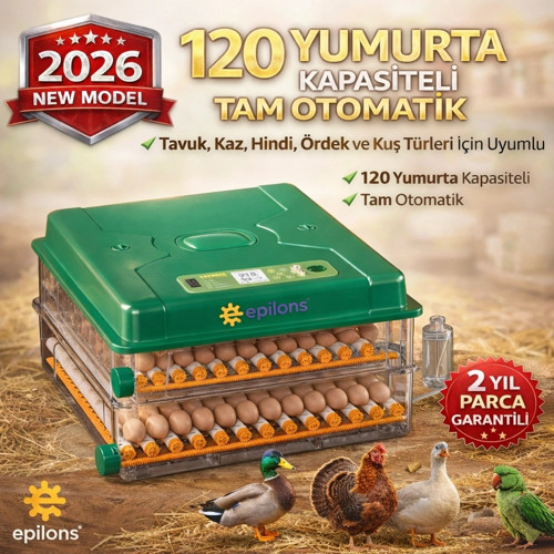 Ep-120 Yumurta Kapasiteli Tam Otomatik Kuluçka Makinesi - Yeni Nesil Harici Suluklu, Dijital Nem Ve