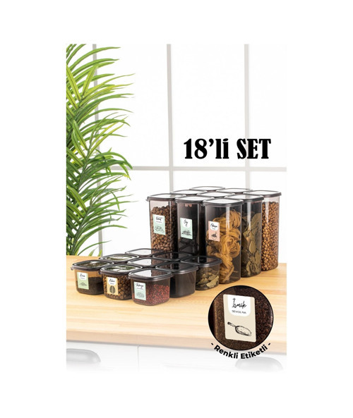 Renkli Etiketli 18li Peggy Kare Erzak Saklama Kabı 9x(0,55 Litre, 1,75 Litre) Antrasit