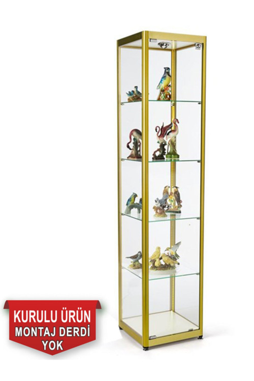 Camlı Vitrin - Camlı Dolap - Camlı Koleksiyon Vitrini - Cam Raf - Kurulu Ürün 175X30X30