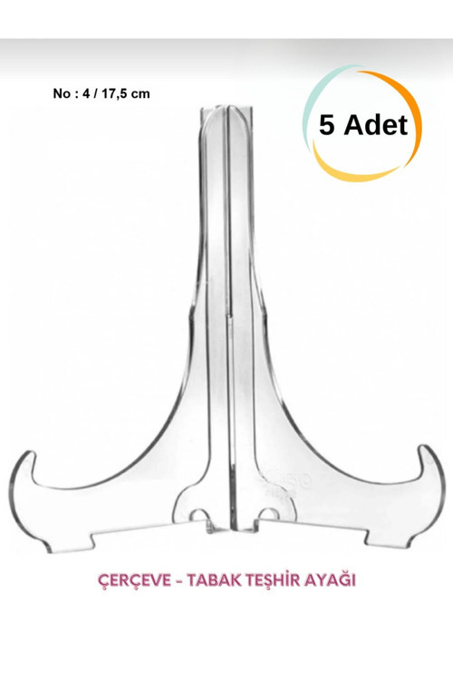 5 Adet Çerçeve Ve Tabak Teşhir Ayağı Stand Set Şeffaf Pleksi 17,5 Cm A4 Uyumlu
