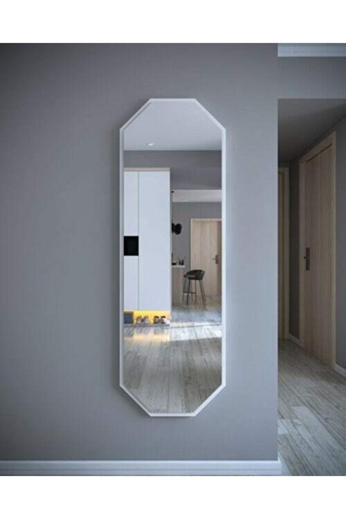 Beyaz Sekizgen Dekoratif Boy Aynası 150X50Cm Fenomen Ayna