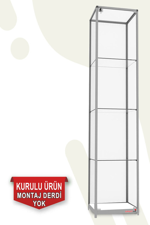 Camlı Vitrin - Camlı Dolap - Camlı Koleksiyon Vitrini - Cam Raf - Kurulu Ürün 200X40X40