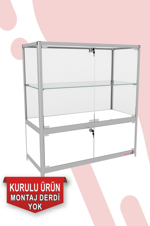 Camlı Vitrin - Camlı Dolap - Camlı Koleksiyon Vitrini - Cam Raf - Kurulu Ürün 95X90X40