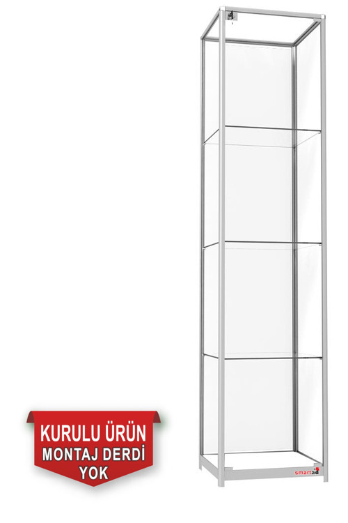 Camlı Vitrin - Camlı Dolap - Camlı Koleksiyon Vitrini - Cam Raf - Kurulu Ürün 180X40X40