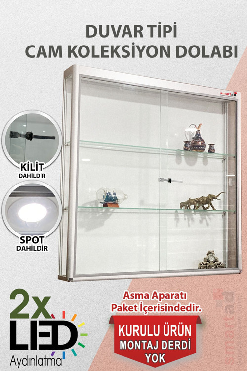 Camlı Vitrin - Camlı Dolap - Camlı Koleksiyon Vitrini - Cam Raf - Kurulu Ürün 100X100X20