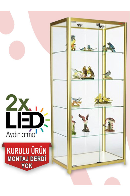 Camlı Vitrin - Camlı Dolap - Camlı Koleksiyon Vitrini - Cam Raf - Kurulu Ürün 180X80X40
