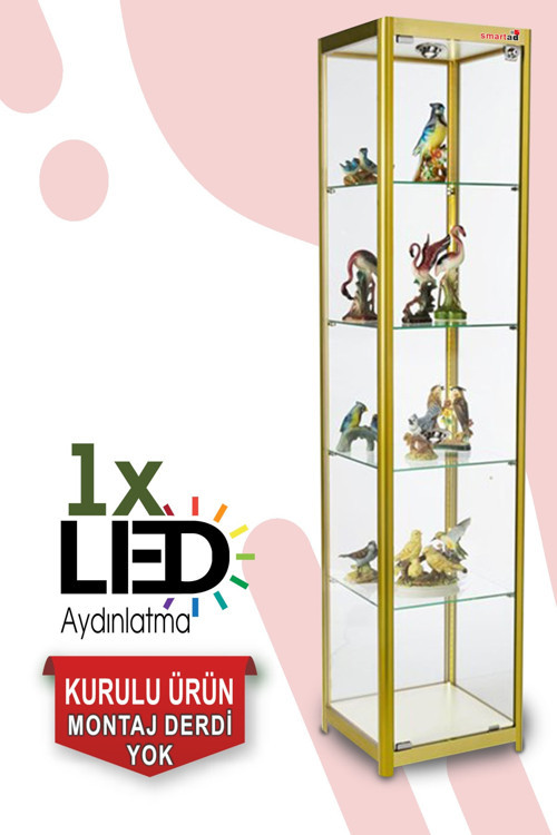 Camlı Vitrin - Camlı Dolap - Camlı Koleksiyon Vitrini - Cam Raf - Kurulu Ürün 180X40X40