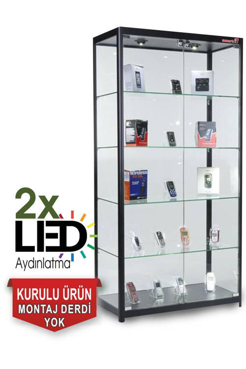 Camlı Vitrin - Camlı Dolap - Camlı Koleksiyon Vitrini - Cam Raf - Kurulu Ürün 175X70X30