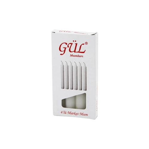 4PCS - İNCE ÇAP=1.6CM - UZUNLUK=12CM BEYAZ KLASİK MARKET MUM GO-53-vice 00782