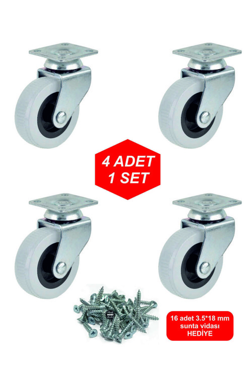 4 Adet Döner Tablalı 50Lik Bilyalı Masa Dolap Sehpa Mobilya Tekeri