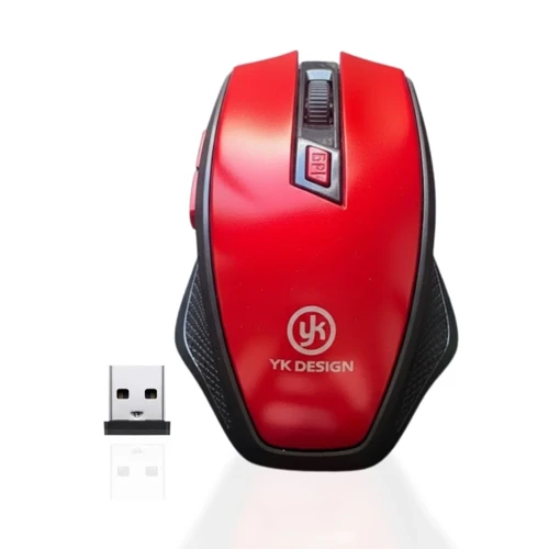 Kırmızı Renkli Baş Parmak Destekli Ergonomik Sessiz Kablosuz Mouse – USB Alıcılı, Ofis ve Oyun İçin
