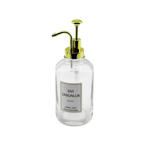 YUVARLAK CAM ŞİŞE - ŞEFFAFSIVI SABUNLUK 500ML POMPA - MUSLUK AYRIK MODEL BAŞLI GO-53-vice 00708