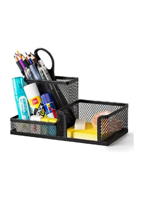 3 Bölmeli Metal Perforeli Organizer (SİYAH)