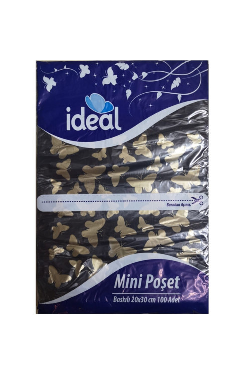 Kelebek Baskılı Ekonomik Mini Boy Hışır Poşet 20x30cm (100 Adet)