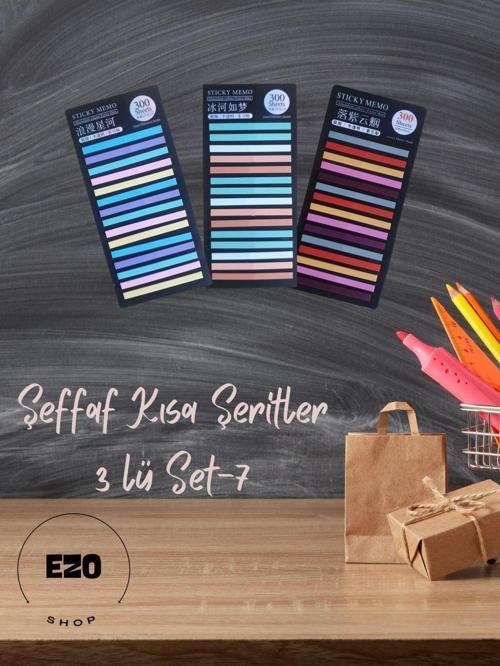 Post-it Sticky Notes Şeffaf Renkli Yapışkan Postit Not Kağıdı Etiketi Ayraç Kısa Şerit 3lü Set 7