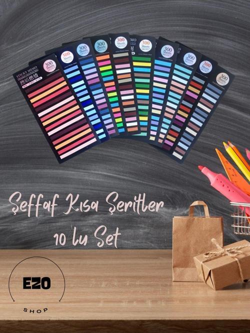 Post-it Sticky Notes Şeffaf Renkli Yapışkan Postit Not Kağıdı Etiketi Kısa Şerit 10 lu Set