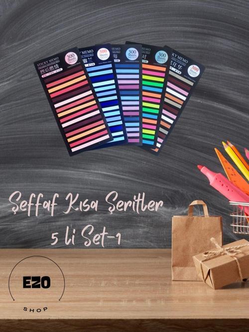 Post-it Sticky Notes Şeffaf Renkli Yapışkan Postit Not Kağıdı Etiketi Kısa Şerit 5 li Set-1