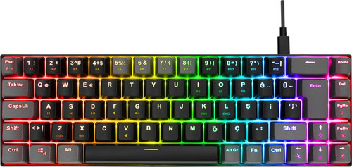 Emachines, Eak68, Siyah/gri, Usb Kablolu, Rgb Backlight, Red Mekanik Switch, Türkçe Q, 68 Tuşlu