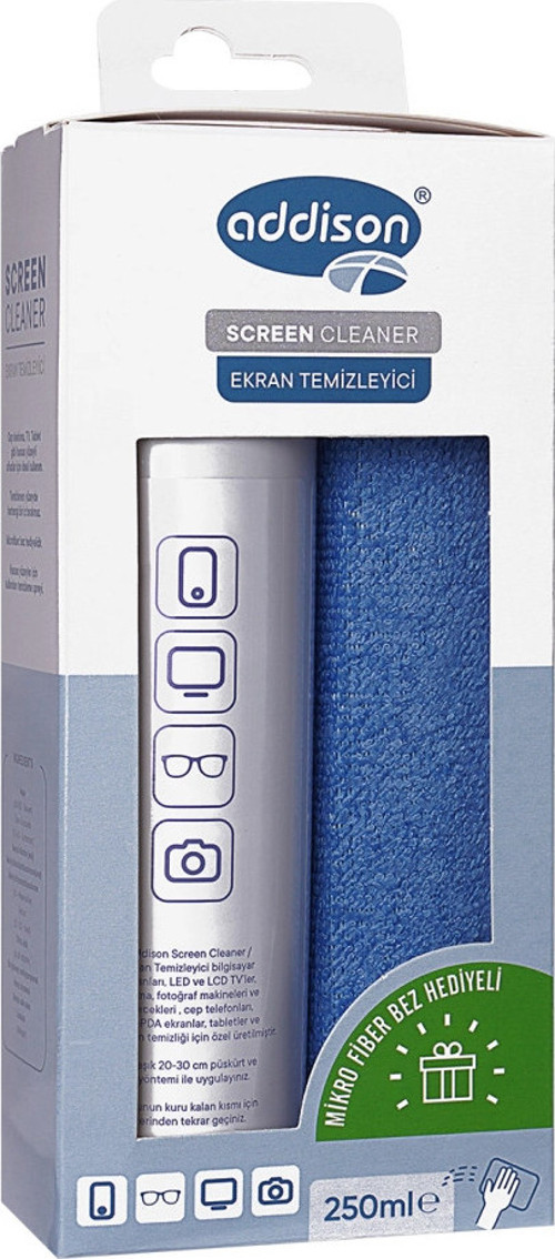 Addıson 300871, Ekran Temizleyici Sprey 250ml. Microfiber Bez İle Birlikte