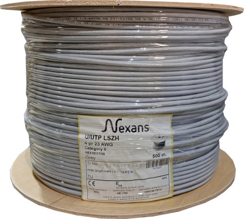Nex1611to5, Gri, Cat6, 500m, 23awg (0,58mm), Utp, %100 Bakır, Lszh Halogen Free, Makara, Kabl