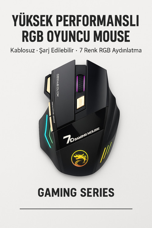 Kablosuz Rgb Oyuncu Mouse – 3200 Dpı, Şarjlı, Ergonomik 2.4Ghz Wireless Gaming Mouse | Gw-X7