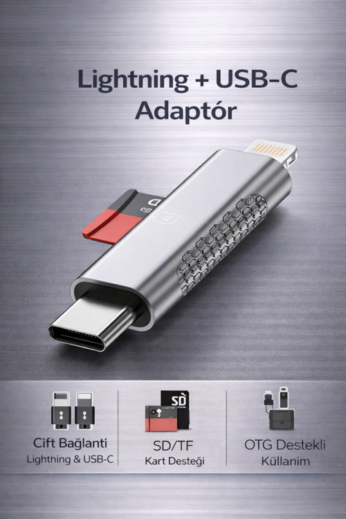 Otg Lightning Usb-C Sd Tf Kart Okuyucu Usb Bellek Klavye Mouse Destekli Metal Gövde | Rxy-118