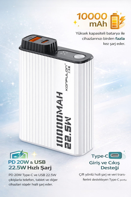 10000Mah Powerbank Pd 20W Usb 22.5W Dijital Ekranlı Type-C Çift Çıkış | A40Q