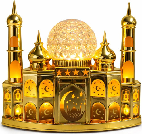 Ramazan Kandil Led Masa Lambası, Altın Renk Cami Tasarımlı Gösterişli Dekoratif Gece Işığı