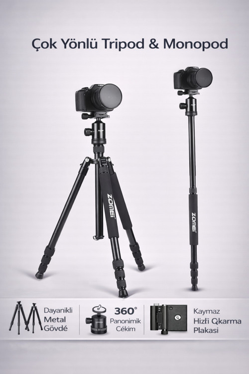 165Cm Profesyonel Fotoğraf Tripodu 360° Bilye Başlık 13Kg Taşıma Monopod Telefon Tutucu | Z818