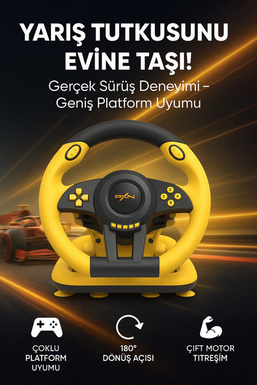 Direksiyon Seti – 180° Dönüş, Çift Motor Titreşim, Pedal Ve Vitesli Oyun Direksiyonu | Pxn V3 Pro