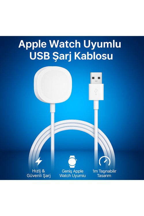 Usb Şarj Kablosu Apple Watch Serisi İçin Uyumlu A Kalite Taşınabilir Manyetik 1 Metre