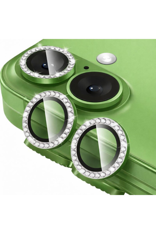 İphone 17 İle Uyumlu Parlak Taşlı Yeşil Özel Tasarım Kamera Lens Koruyucu
