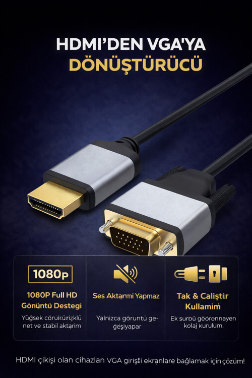 Hdmı To Vga Dönüştürücü Kablo 1080P 60Hz Full Hd Monitör Projeksiyon Bağlantısı | Zr1162