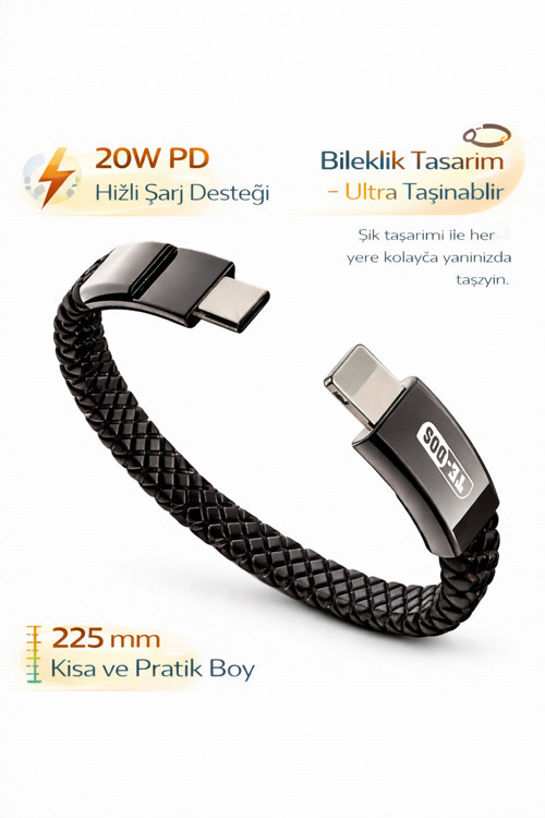 20W Pd Type-C To Lightning Bileklik Şarj Kablosu Kısa Taşınabilir Örgü Tasarım | Uc2110Tc-Ip