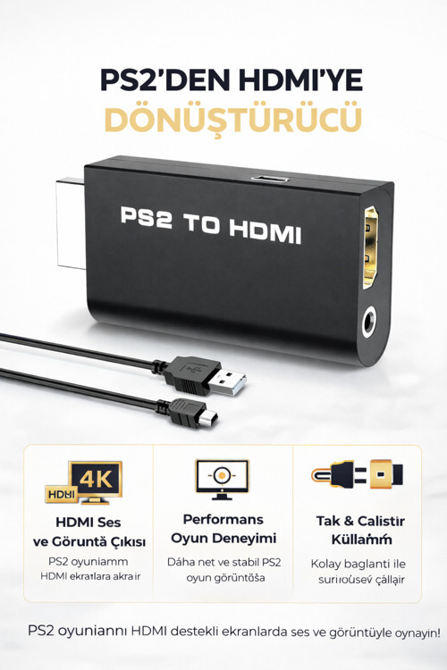 Ps2 Hdmı Dönüştürücü Adaptör 480İ 480P 576İ Destekli Usb Güç Kulaklık Çıkışlı | G300