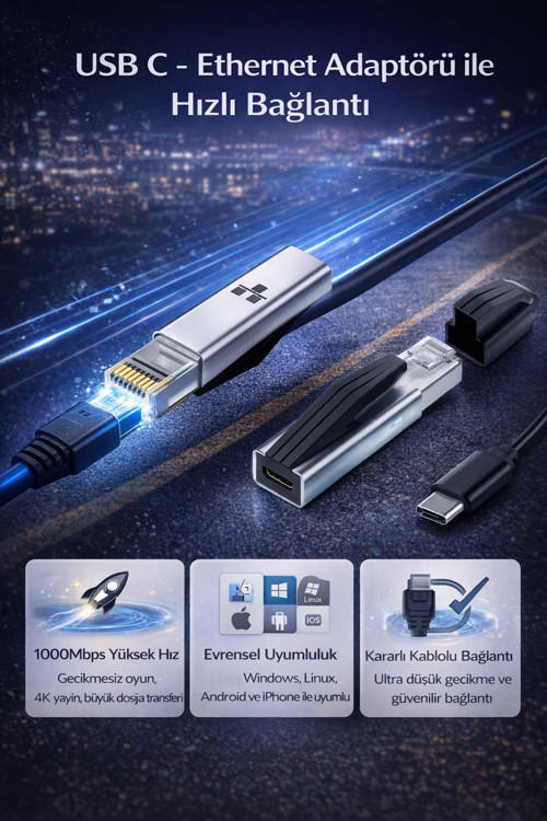 Usb-C Ethernet Adaptörü 1000Mbps Macbook Pro Chromebook Dell Xps Thunderbolt 3/4 Uyumlu | Zr1214