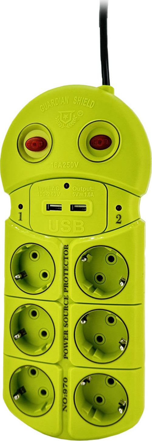 Altılı Priz 2 Usb Portlu On/Off Açma Kapama Düğmeli 2 Metre Uzatma Kablolu 6'Lı Priz Uzatma Kablo