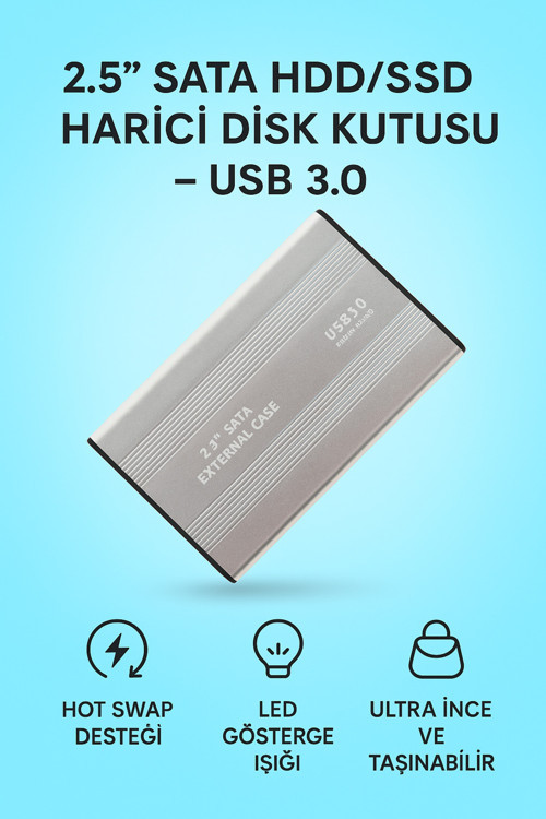 Harici Disk Kutusu Zr1075 - 2.5” Hdd, Usb 2.0, 1Tb Destekli, Tak-Çalıştır, Ultra İnce, Led Işıklı