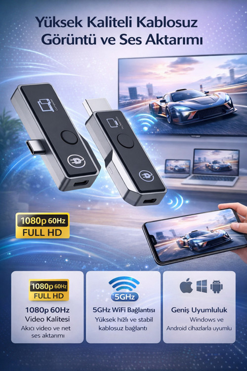 Kablosuz Ekran Yayınlayıcı 1080P 60Hz Hdmı Usb-C Dp-Alt Tak Çalıştır Mac Windows Android | Zr1180
