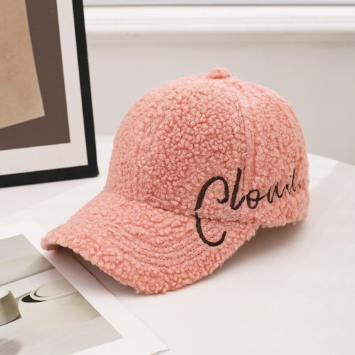 Peluş Şapka Kadın Erkek Unisex Kışlık Şapka Cloud Nakışlı Ayarlanabilir Teddy Şapka Pembe