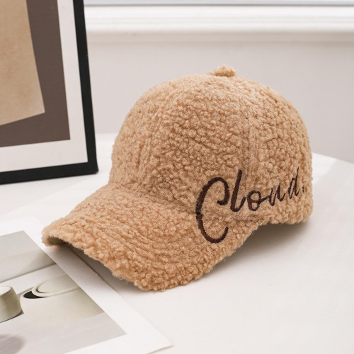 Peluş Şapka Kadın Erkek Unisex Kışlık Şapka Cloud Nakışlı Ayarlanabilir Teddy Şapka Kahve