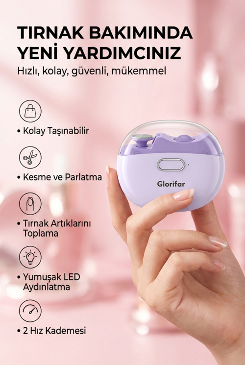 MOR Yetişkin ve Bebek Taşınabilir Şarjlı Mor Manikür ve Tırnak Kesme Cihazı